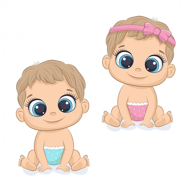 Vector schattige pasgeboren meisje en jongen. illustratie voor babydouche, wenskaart, uitnodiging voor feest, mode kleding t-shirt print.
