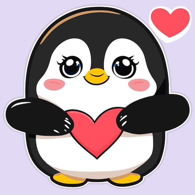 Vector schattige pinguïn liefde hart teken hand getekende cartoon sticker pictogram concept geïsoleerde illustratie