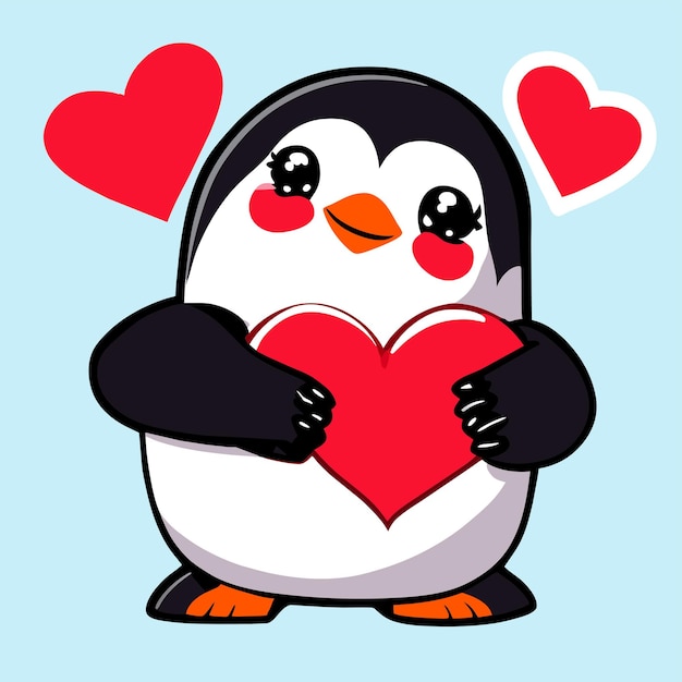 Schattige pinguïn liefde hart teken hand getekende cartoon sticker pictogram concept geïsoleerde illustratie