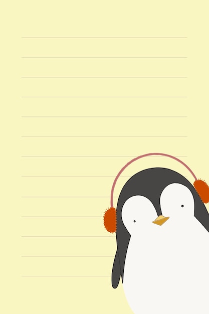 Schattige pinguïn luisteren naar muziek briefpapier achtergrond vector