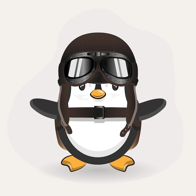 Schattige pinguïn met parachutetas en luchtvaarthelm