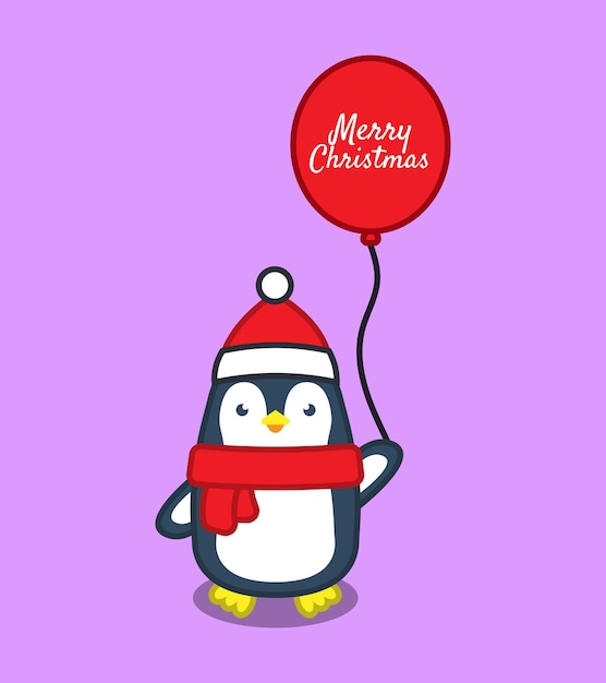 Schattige pinguïns met ballon. kerst concept. platte cartoon stijl