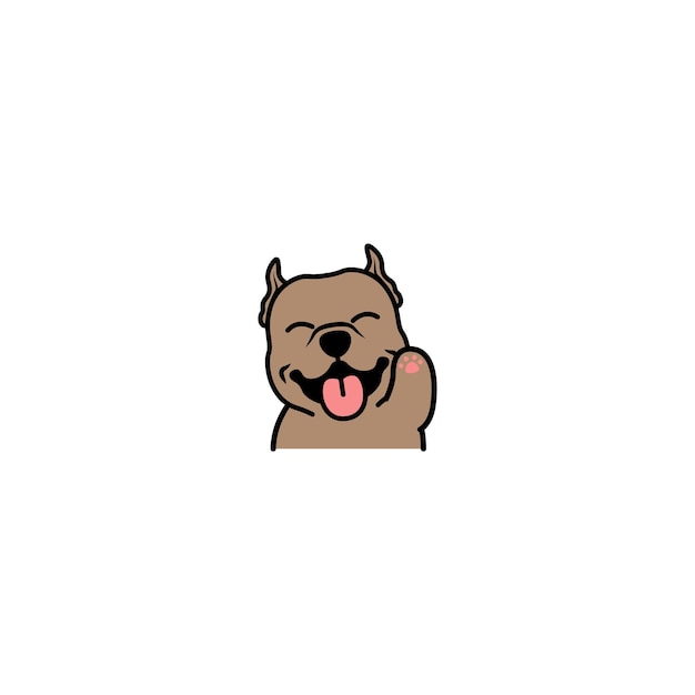 Schattige pitbull hond zwaaien poot cartoon pictogram vectorillustratie