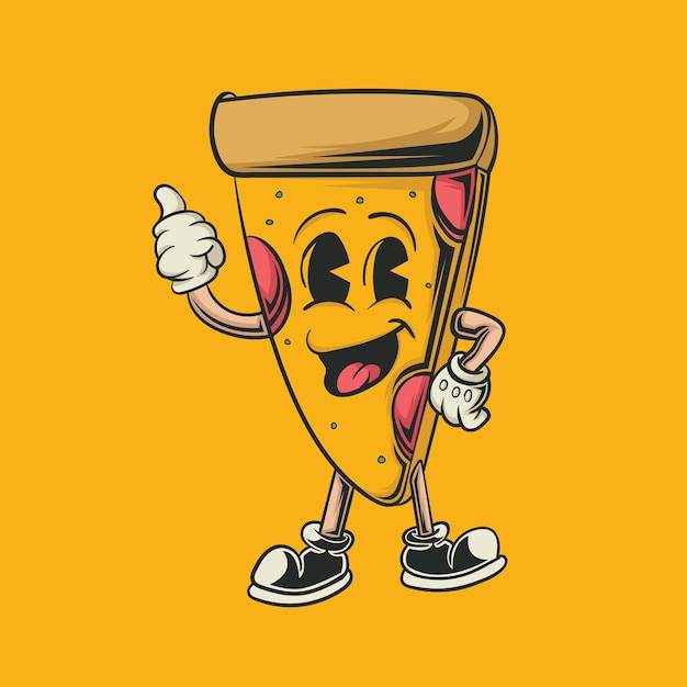 Schattige pizza stripfiguur mascotte illustratie