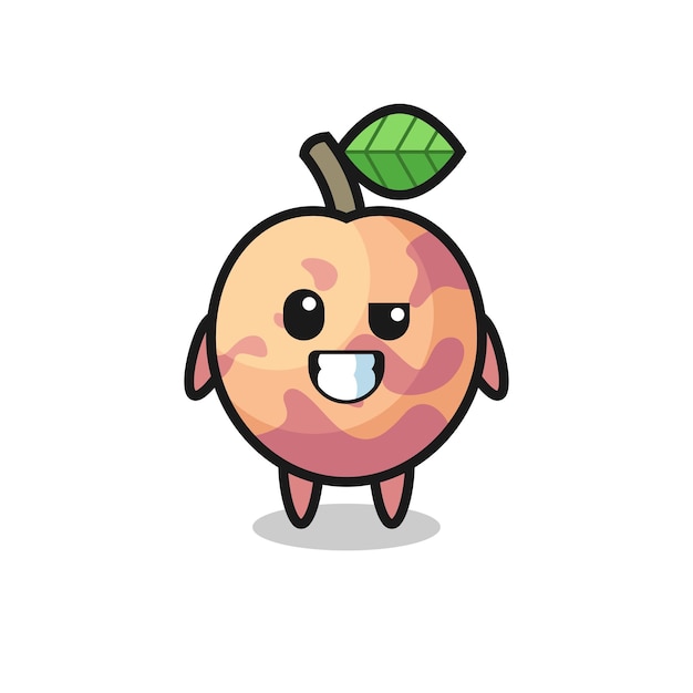 Schattige pluot fruit mascotte met een optimistisch gezicht