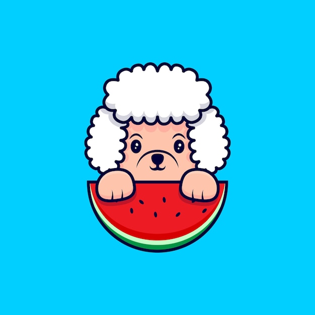 Schattige poedel hond bedrijf watermeloen Cartoon pictogram illustratie