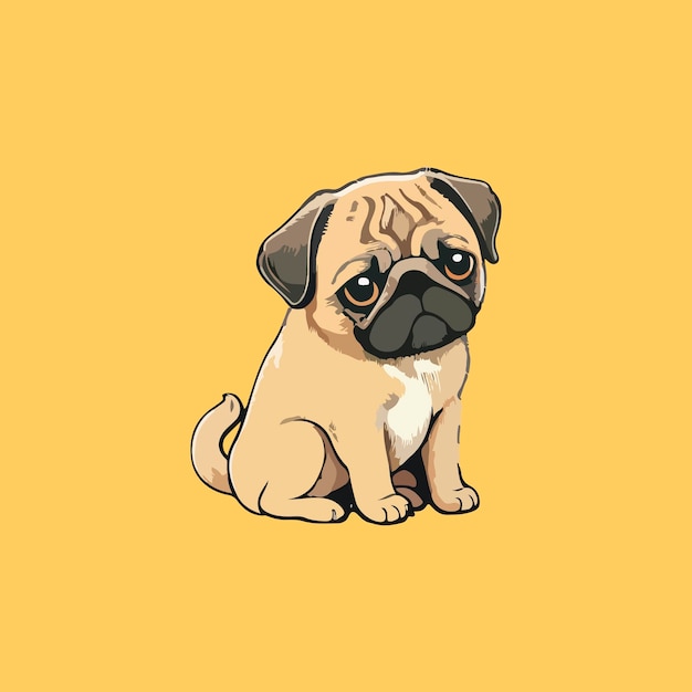 schattige pug dog cartoon zitten, geïsoleerde achtergrond