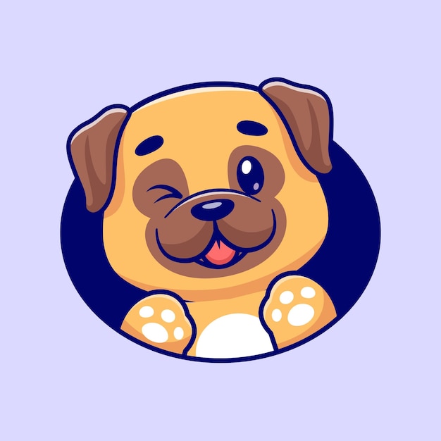 Schattige Pug Dog Logo Cartoon Vector Icon Illustratie. Dierlijk natuurpictogramconcept geïsoleerd Premium plat