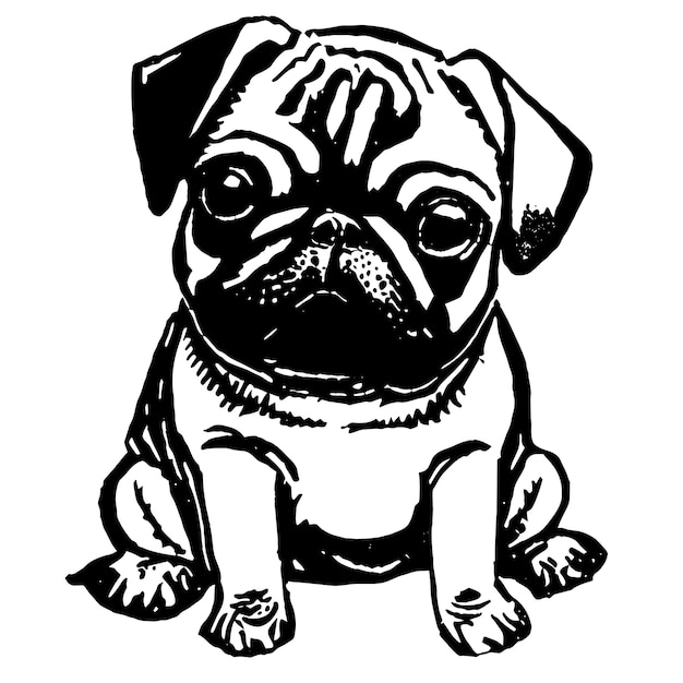 Vector schattige pug hond hand getekende cartoon sticker pictogram concept geïsoleerde illustratie