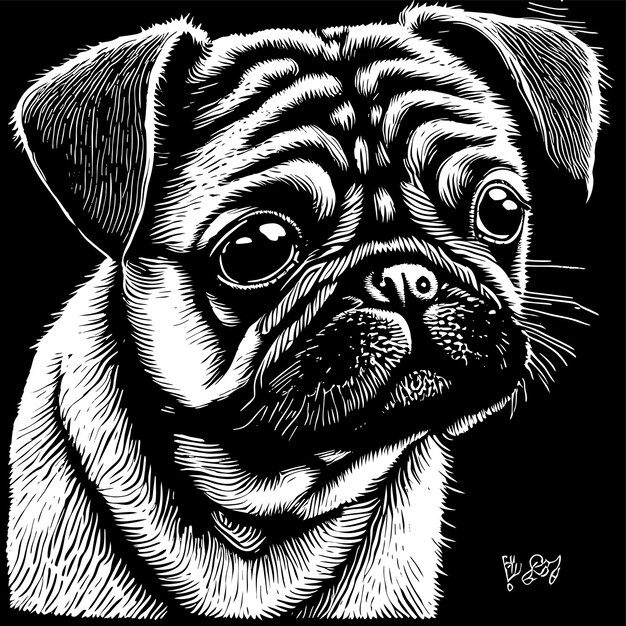 Vector schattige pug hond hand getekende cartoon sticker pictogram concept geïsoleerde illustratie