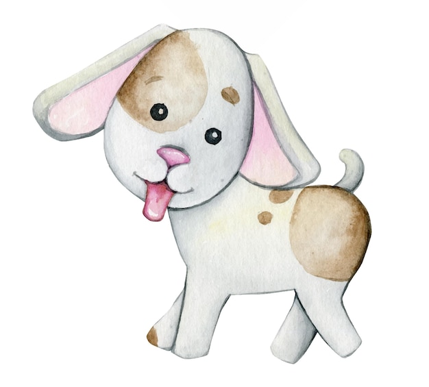 Schattige puppy cartoon stijl wandelende aquarel illustratie honden op geïsoleerde achtergrond