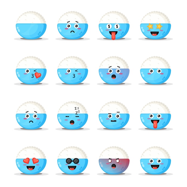 Schattige rijst met emoticons set