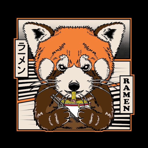 Schattige rode panda eet japanse ramen noodle