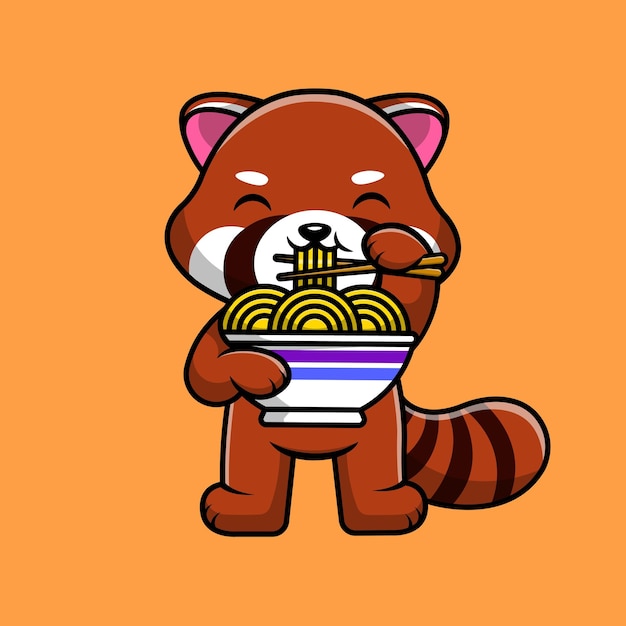 Schattige Rode Panda Eten Noedels Cartoon Vector Pictogrammen Illustratie