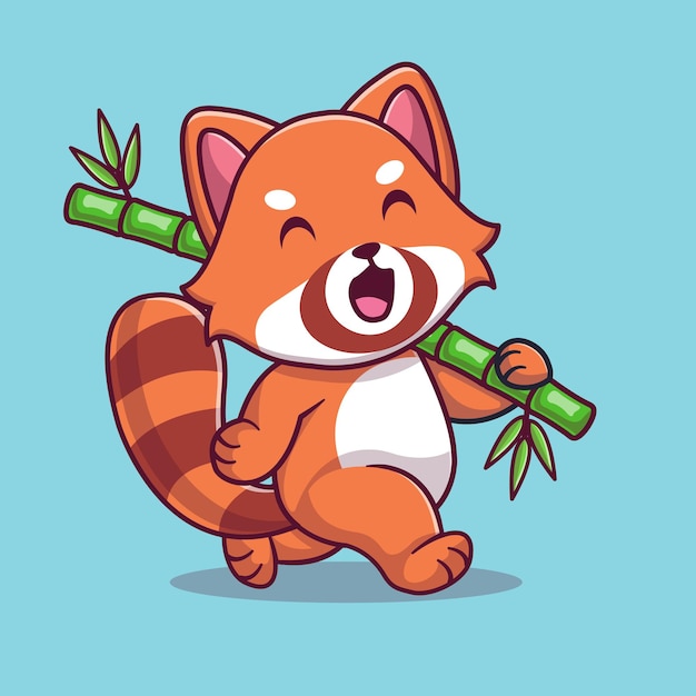 Vector schattige rode panda met bambo cartoon pictogram vectorillustratie. dierlijke natuur pictogram concept geïsoleerd.