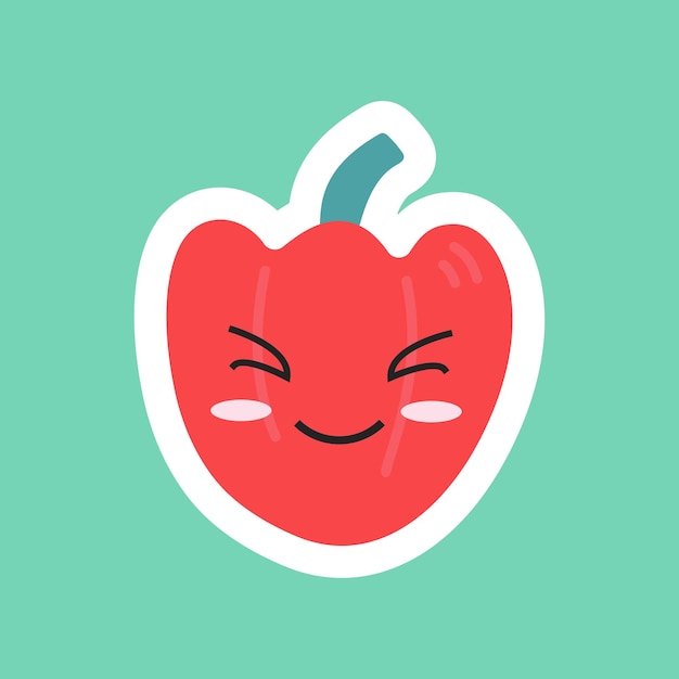 Schattige rode peperplant met anime ogen oogst sticker Plantaardig karakter