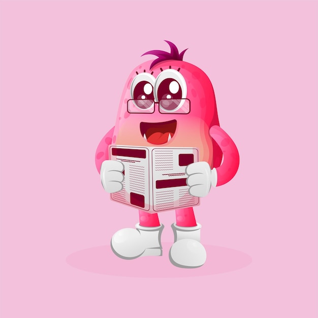 Schattige roze monster kranten lezen