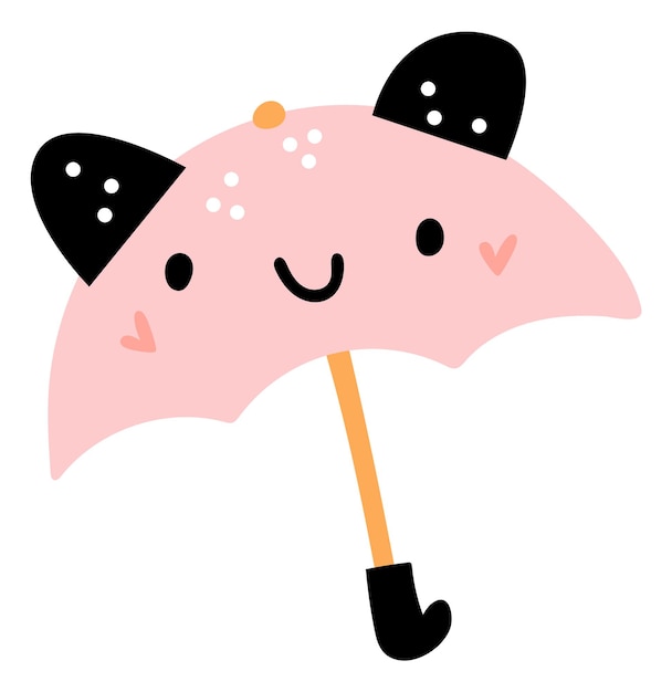 Schattige roze paraplu kid parasol met kawaii gezicht geïsoleerd op een witte achtergrond