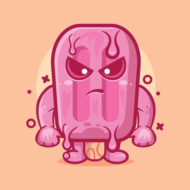 Schattige roze popsicle ijs karakter mascotte met boze uitdrukking geïsoleerde cartoon