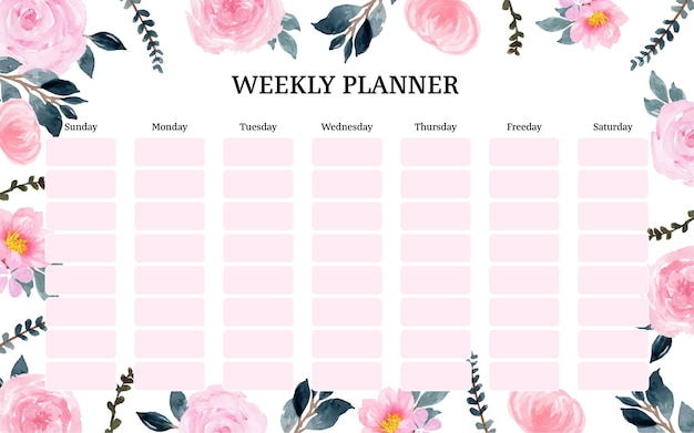 Schattige roze weekplanner met mooie roze bloemenlijst