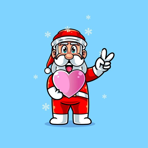 Schattige santa houden liefde hart cartoon pictogram vectorillustratie. kerst pictogram