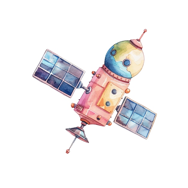Schattige satellieten vector illustratie in aquarel stijl