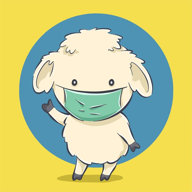 Schattige schapen met masker cartoon pictogram illustratie