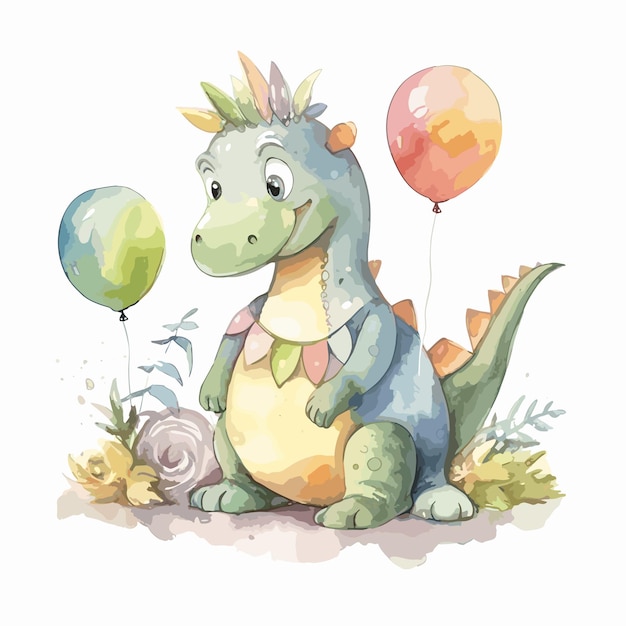 schattige schattige cartoon dinosaurus in aquarel stijl dino verjaardag clipart