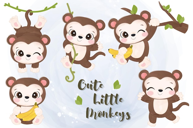Schattige set van kleine apen illustratie