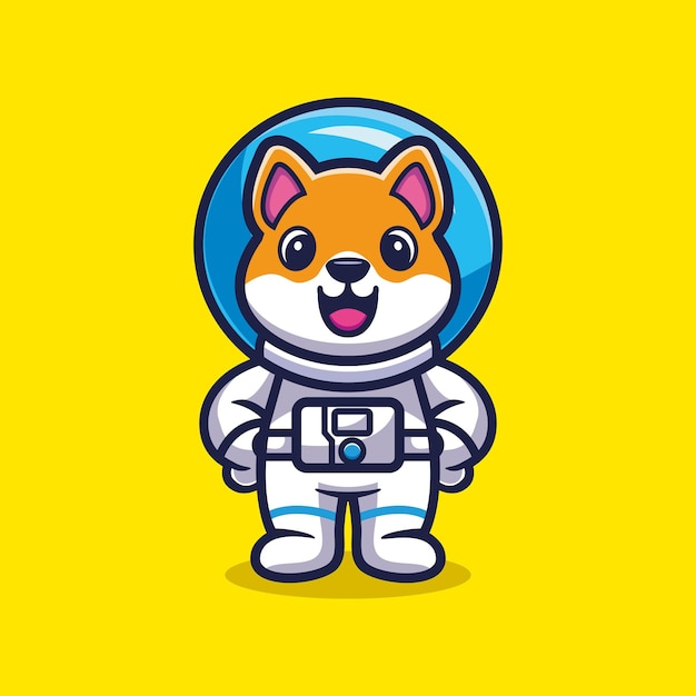 Schattige shiba inu hond astronaut staande cartoon vector Animal science concept geïsoleerde premium vector
