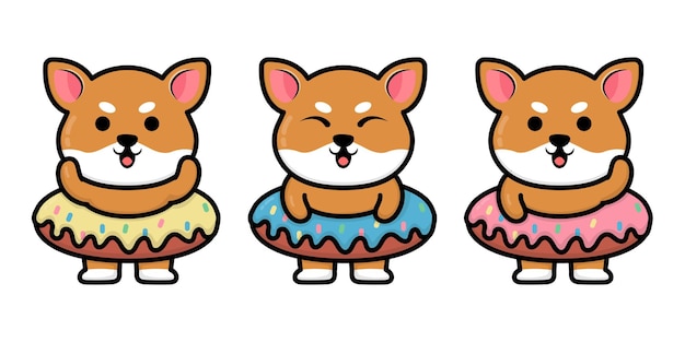 Vector schattige shiba inu hond met donut cartoon afbeelding