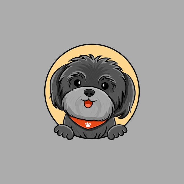 Schattige shih tzu hond lachend logo cartoon vector pictogram illustratie
