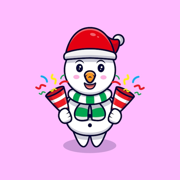 Schattige sneeuwpop en confetti mascotte cartoon afbeelding.