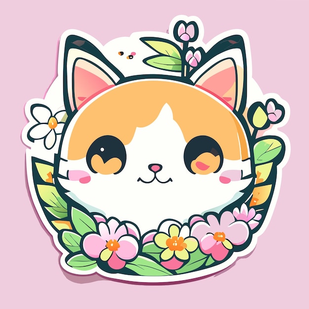 schattige stickers katten bloemen minimalistische vector wit