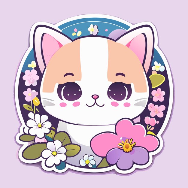 schattige stickers katten bloemen minimalistische vector wit