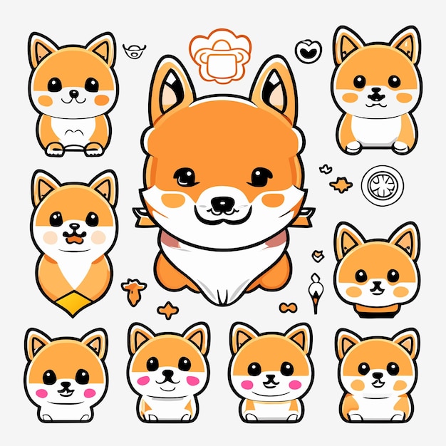 Vector schattige stickers stickerset schattige hond emoticons