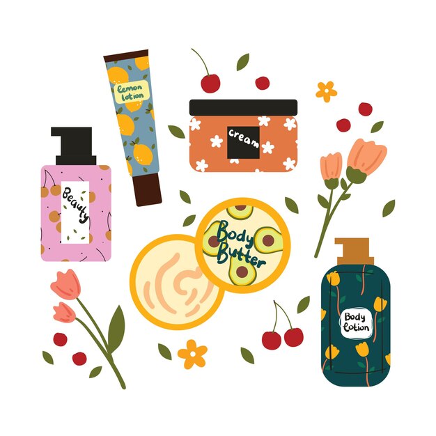 schattige stickerset van cosmetische doodle