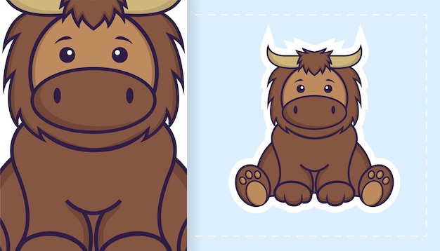 Schattige stier mascotte karakter. kan worden gebruikt voor stickers, patches, textiel, papier.