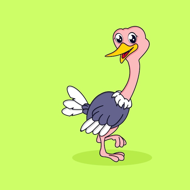 Schattige struisvogel in platte ontwerp cartoon afbeelding