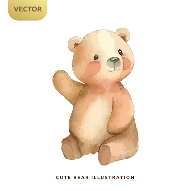 Schattige teddybeer aquarel geïsoleerd op witte achtergrond happy baby beer cartoon ontwerp vectorillustratie