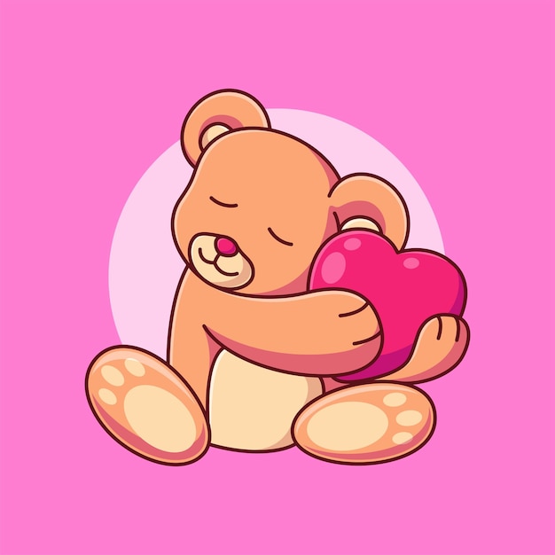 Schattige teddybeer knuffelen liefde vector illustratie valentines cartoon plat ontwerp