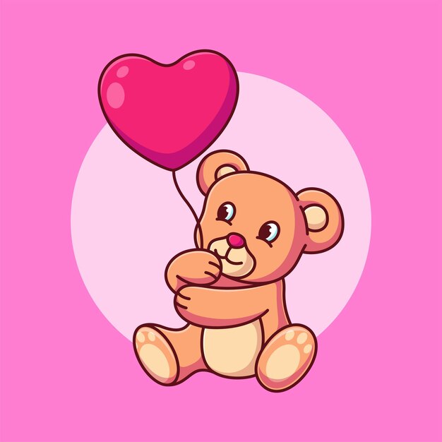 schattige teddybeer met liefde ballon vector illustratie valentines cartoon plat ontwerp