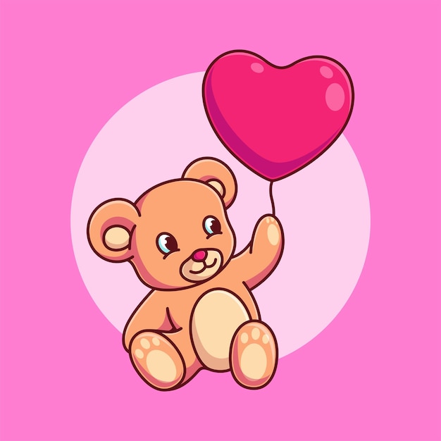 Schattige teddybeer met liefde ballon vector illustratie valentines cartoon plat ontwerp