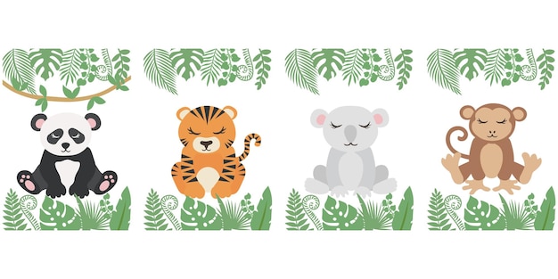 Schattige tropische dieren - Panda, tijger, koala, aap