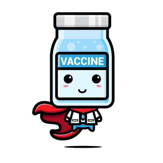 schattige vaccin mascotte is een superheld