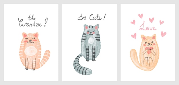 Schattige vector set met kittens Cartoon aquarel katten voor kaarten geschenken textiel decor baby's