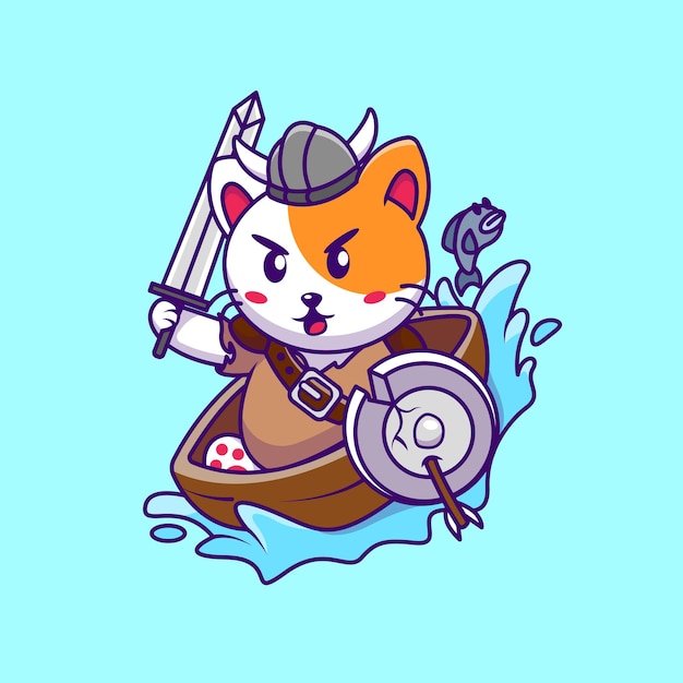 Schattige Viking kat cartoon vectorillustratie