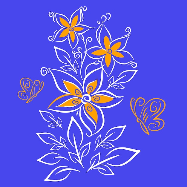 Schattige vlinders met bloemen hand tekenen vectorillustratie