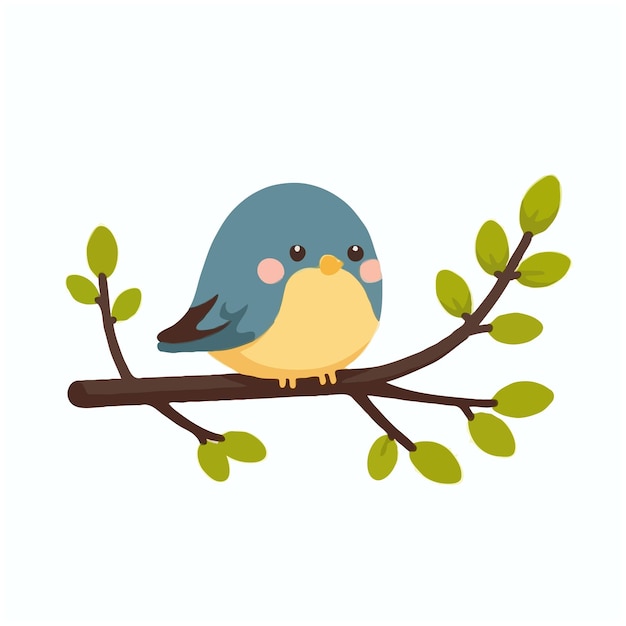 Schattige vogel op brach boom cartoon vector op witte achtergrond