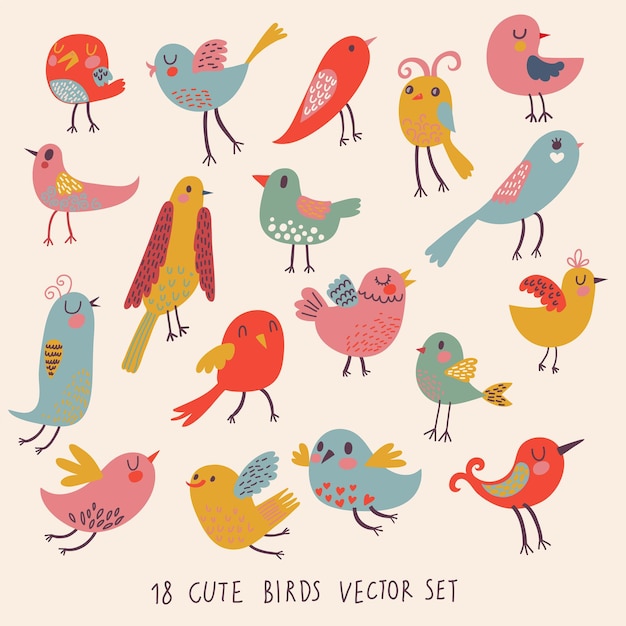 Schattige vogels in vector cartoon set